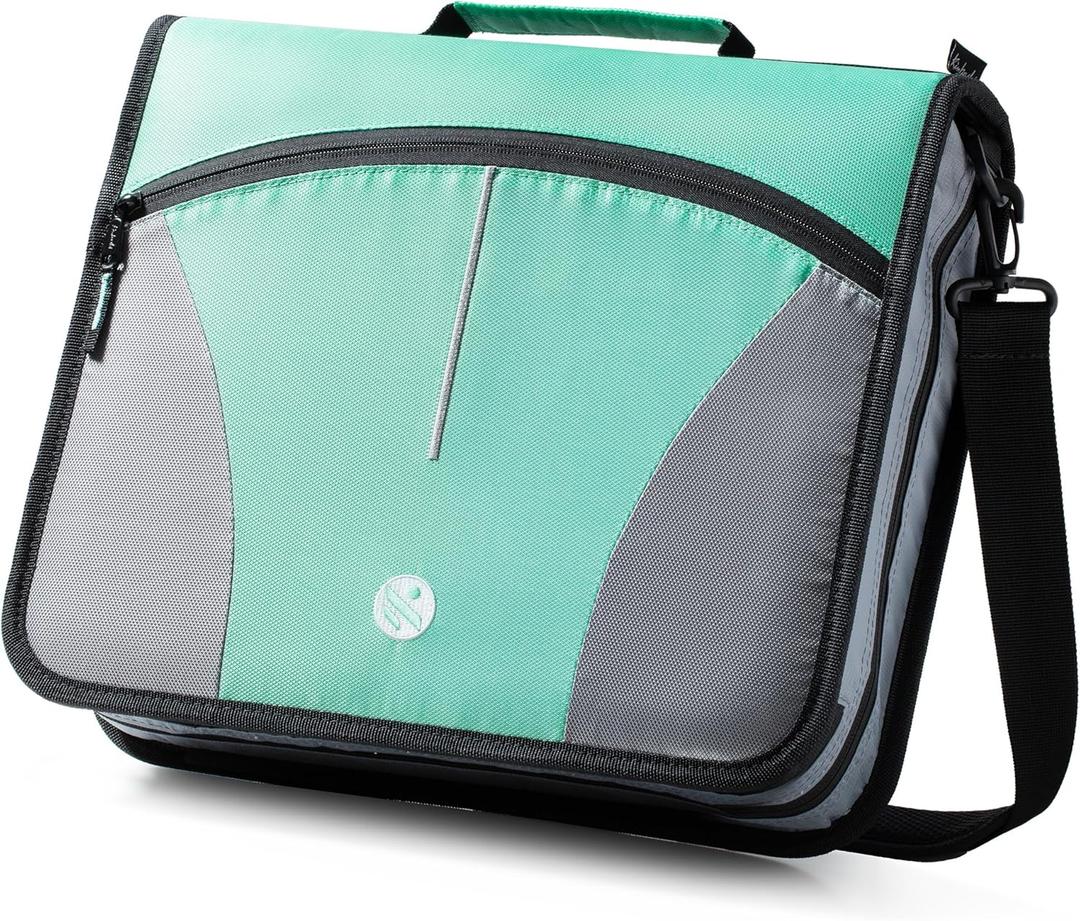 3 Ring Binder, 3 Inch O-Ring Zipper Binder with Shoulder Strap, Expanding Files and Multiple Pockets, Green