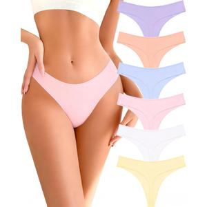 Cotton Underwear for Women Pack Breathable Thongs for Women Sexy Stretch Soft Womens Panties Thong XS-XL (Small, Light Purple / Coral Pink / Light Blue / Light Pink / White / Nude)