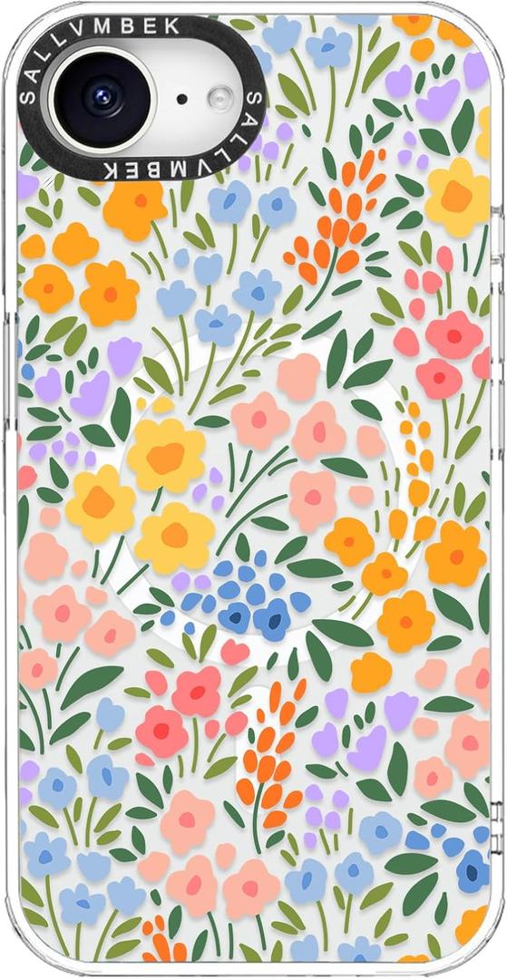 for iPhone 16e case,Compatible with MagSafe,Cute Design Flower Floral Print Pattern,Magnetic Shockproof Protective Clear TPU Bumper Mag Safe Cases Cover for Women Girly (05-lovely flower/Multicolor)