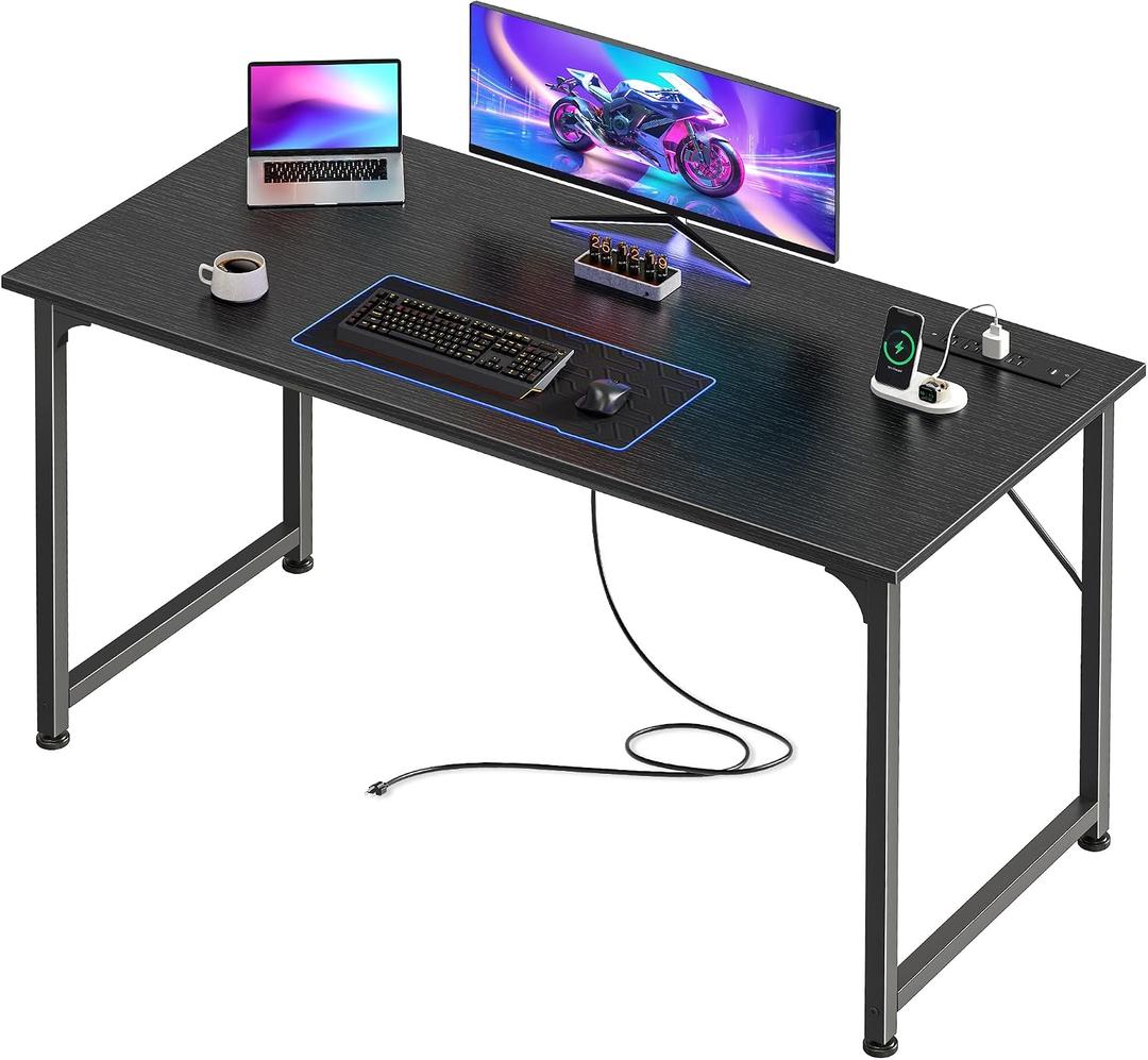 PRAISUN 47 X 20 Inch Office Computer Desk with Power Outlets and USB-C Port, Larger Gaming Desk, for Home Office, Study, Bedroom, Writing Work from Home Table, Metal Frame, Black, 48inch