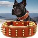 Spiked Leather Dog Collar  Premium Handmade Genuine Leather, 2.2-Inch Wide, Bold Protection and Stylish Design, Ideal for Powerful Breeds- Fiery Orange 20.5-24.5 inches