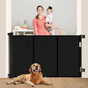 Miumoon 71 inch Retractable Baby Gates 42 inch Tall, Retractable Gate with Reinforced Strip Design to Prevent Crawling Through, 6 FT Retractable Dog Gate for Stairs, Doorways, Hallways, Indoor/Outdoor (Black)
