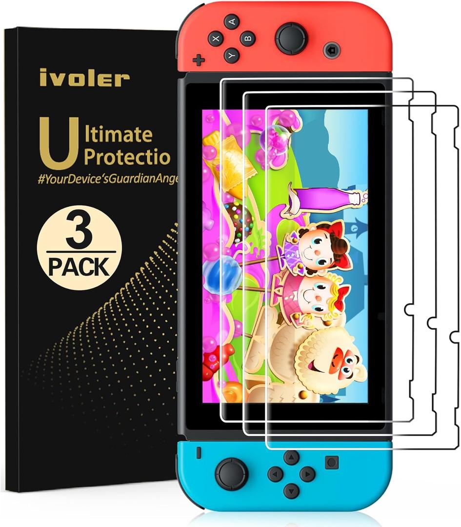 ivoler [3 Pack] Screen Protector Tempered Glass for Nintendo Switch, iVoler Transparent HD Clear Anti-Scratch Screen Protector Compatible Nintendo Switch (6.2'')