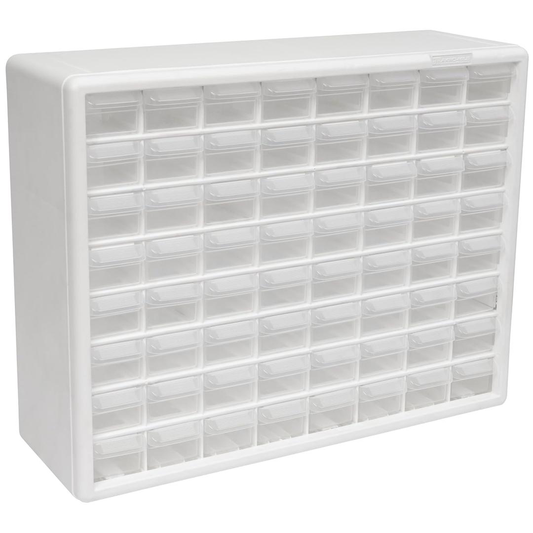 Akro-Mils 64-Drawer Plastic Drawer Storage Cabinet for Garage Organization, Bead Organizer, Building Bricks Storage, Teacher Toolbox, Makeup Organizer, 20" W x 6" D x 16" H, 10164 White