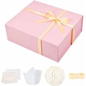 UoeRing 1 Extra Large Pink Gift Box 17x14.5x6 inch Luxury Gift Box for Presents with Magnetic Closure Lid Collapsible,Birthday,Christmas,Contains Card, Ribbon,Tissue Paper,Shredded Paper Filler, 1 Count