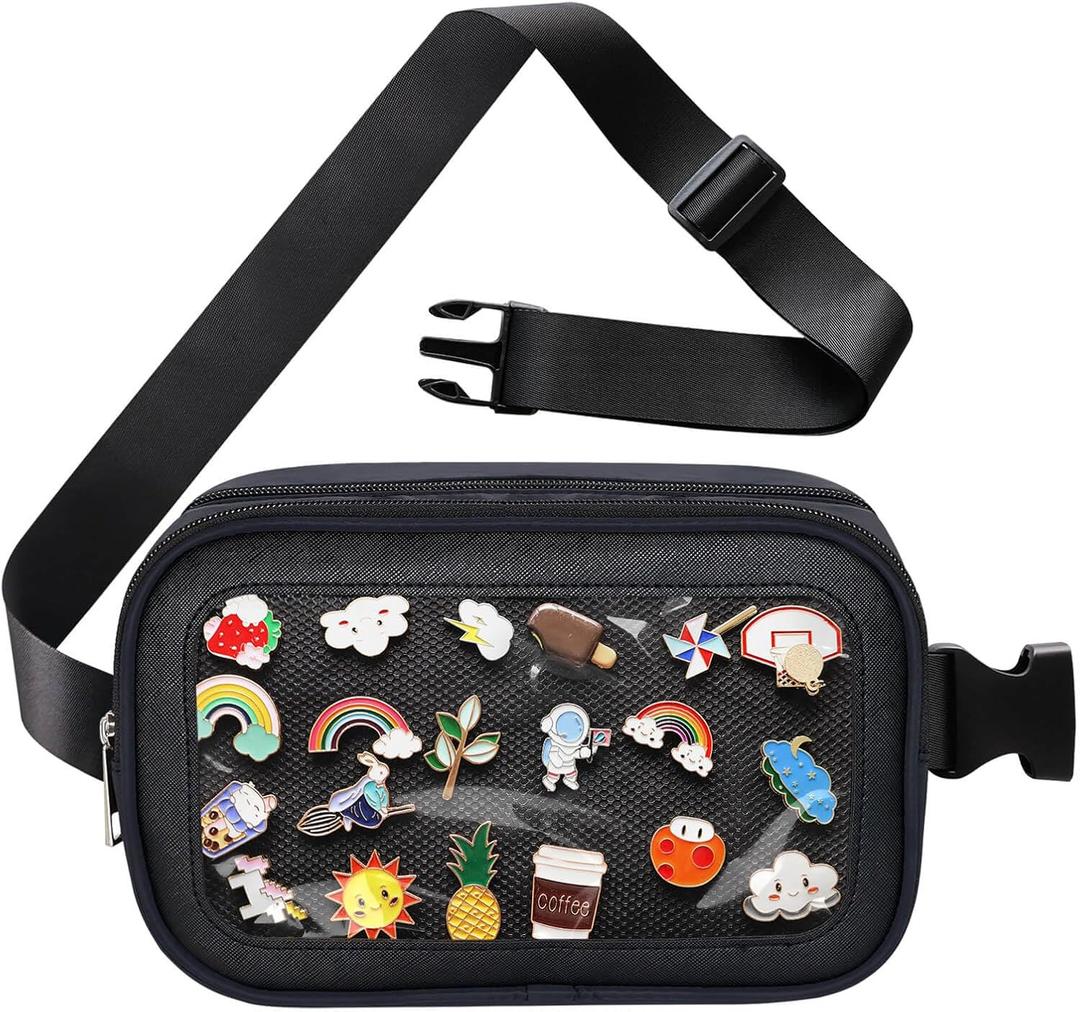 Pin Bag Fanny Pack, Ita Bag Storage Pins Crossbody Belt Bags for Women Girls Gifts, Black Display Bags for Sports Memorial Travel Brooches(No Pins Included) (Small)
