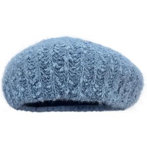 Cable Knit Beret Hats for Women Breathable and Structured Winter Hat Rugged Cotton Blend Slouchy Beanie French Style (One Size, Blue)