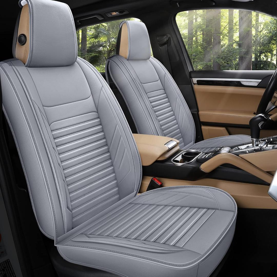 AOOG Leather Car Seat Covers, Leatherette Automotive Seat Covers for Cars SUV Pick-up Truck, Non-Slip Vehicle Car Seat Covers Universal Fit Set for Auto Interior Accessories, Full Set, Gray