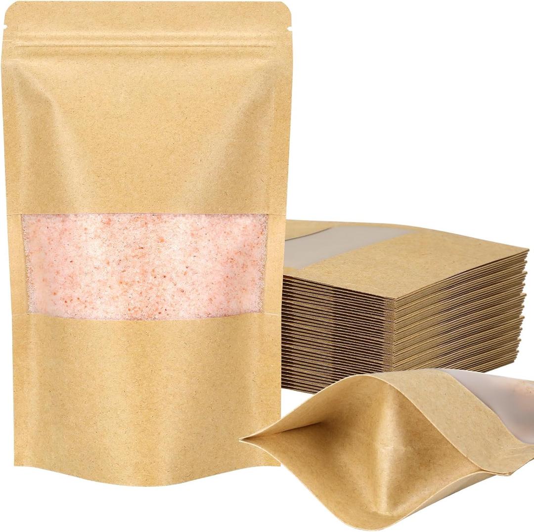 Blisstime Stand Up Pouches, 50 Pack Kraft Paper Bags with Matte Window and Tear Notch Resealable Bags for Small Business Home Use (4.7 X 7.9 Inches)