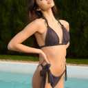 Women Thong Bikini Set Cheeky Halter Triangle String Two Piece Swimsuits Sexy Ruched Brazilian Bathing Suit (Brown, S)