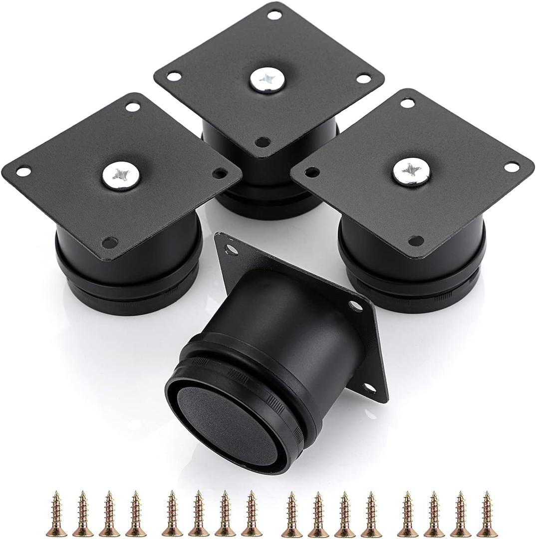 OwnMy 4PCS 2 Inch Stainless Steel Furniture Legs Feets Metal Cabinet Desk Legs, Adjustable Round Metal Furniture Risers Replacement Leg Corner Feet Heavy Duty Table Leg Extenders for Sofa Chair (Black)