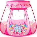 Pop Up Princess Tent with Colorful Star Lights for 1 2 3 Year Old Birthday Gift, 12-18 Months Baby Girl Toys, Foldable Ball Pit with Carrying Bag, Indoor&Outdoor Play Tent for Kids Pink