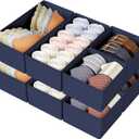 DIMJ Drawer Organizers Clothes, Set of 8 Dresser Organizer Bins, Fabric Closet Organizers and Storage, Shallow Drawer Dividers for Nursery, Clothing, Baby Clothes, Socks, Underwears, Tie (Navy Blue)