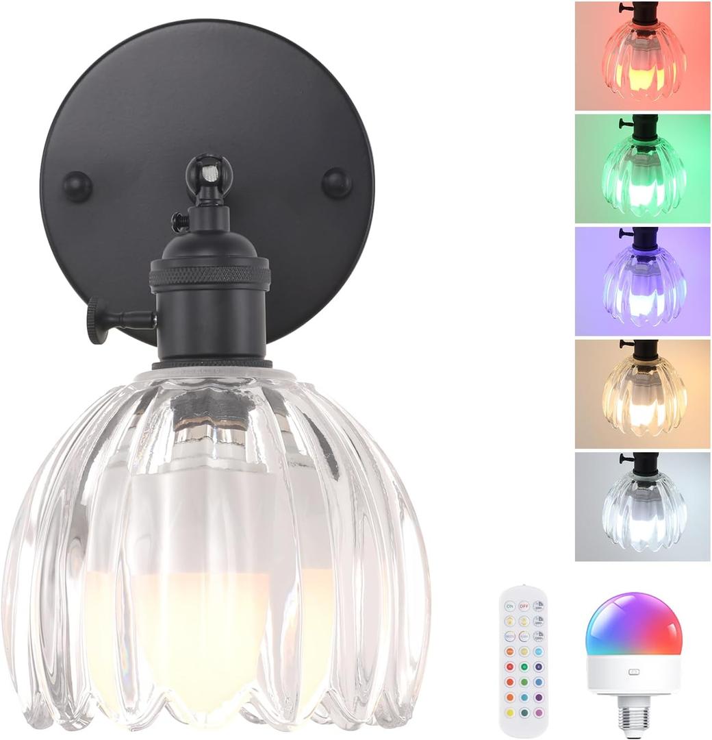 Shenmoyl Vintage Battery Operated Wall Sconce, 5000mAh Wireless Rechargeable Wall Light, Indoor Battery Powered Wall Lamp for Bedside Bedroom Living Room, Tulip White