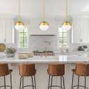 LMS Modern Pendant Lighting Gold Globe Pendant Light Fixture, Mid Century Chandelier One Light Hanging Fixture for Kitchen Island, Adjustable Indoor Lighting for Dinning Room Bedroom, LMS-187, 8" White Glass, 1 Pack