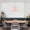 19.7" Chrome Drum Chandelier, 4-Light Linen Light Fixture