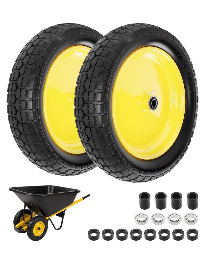 RONPOW 4.80/4.00-8 Flat Free Wheelbarrow Tire and Wheel, 16" Yellow 2-Pack
