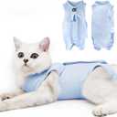 DOTON Cat Recovery Suit for Male and Female Surgical Post Surgery Soft Cone Onesie Shirt Clothes Neuter Licking Protective Diapers Outfit Cover Kitten Spay Collar(S, Blue)