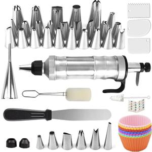 Dessert Decorating Syringe Set, Icing Piping Kit Stainless Steels Cake Decorating Tools 30 Piping Icing Nozzles Cupcake Decorating Kit - Black