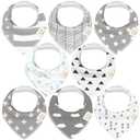 8-Pack Organic Baby Bandana Bibs for Boys, Girls - Super Absorbent Triangle Baby Bibs for Drooling and Teething Infant, 100% Cotton Extra Soft for Newborn, Infant 0-36 Months (Grayscape)