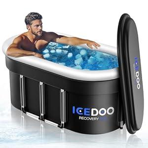 Wxtkkom XL 132 Gallon Oval Cold Plunge Tub with Air Inflatable Ring, Collapsible Ice Bath Pool, Multi-Layer Portable Drop-In Bathtubs with Cover, Ideal for Athlete Recovery, Indoor Gym & Outdoor