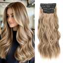 Clip in Hair Extensions 4PCS 200g/5oz Long Wavy Curly Balayage Hair Extensions Clip Ins for Women Thick Double Weft 22 Inch Hairpieces (Ash Blonde Mix Bleach Blonde)