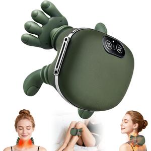 Shoulder and Neck Massager, Bionic Heated Massager, Neck Massager with Fingers, 4D Kneading Massage, Simulates a Real Palm Massage for Comfort, Relax Muscle Tension (Green)