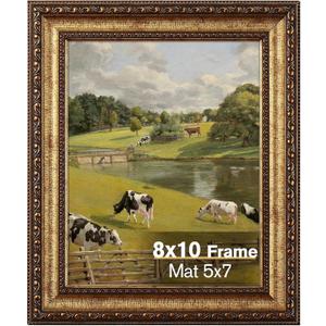 8x10 Antique Bronze Vintage Picture Frame, Ornate Vintage Picture Frames for Wall or Tabletop Display, 8x10 Photo Frame with Real Glass, Display Poster 5x7 with Mat or 8 x 10 without Mat for Antique Decor