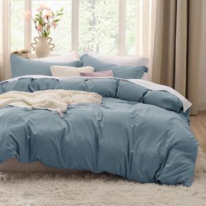 Bedsure Grayish Blue Duvet Covers Queen Size - Washed Duvet Cover, Soft Queen Duvet Cover Set 3 Pieces with Zipper Closure, 1 Duvet Cover 90x90 inches and 2 Pillow Shams (05 - Mineral Blue (No Comforter))