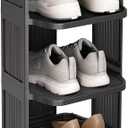 Shoe Racks for Closet, 5 Tiers Stackable Shoe Rack for Front Door Entrance Free Standing Plastic Shoe Stand Narrow Tall Vertical Shoe Rack, Closet Shoe Organizer for Small Spaces Shoe Storage