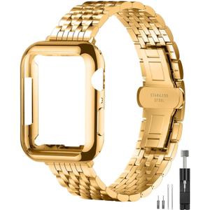 Slim Metal Band with Apple Watch Band 40mm 41mm 38mm 45mm 44mm 42mm, Dressy Stainless Steel Chain Strap for Women Man iWatch Bands Series 9 8 7 6 5 4 3 2 1 SE SE2 (Gold)