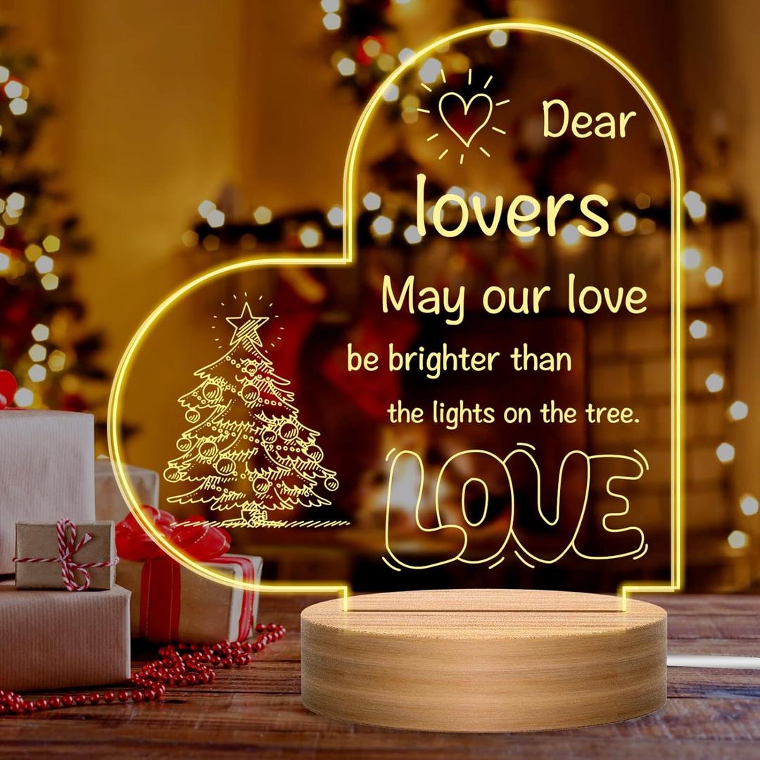 UneedMe Valentine's Day Gift for Girlfriend - Acrylic Love Heart Night Light, Delicate Romantic Cute Wife Gifts from Husband, I Love You Gifts for Birthday Day for Men Women