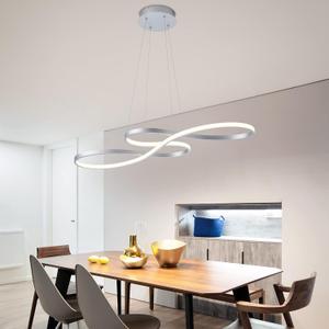Modern LED Chandelier Dining Room Pendant Light Dimmable Creative Chandelier Remote Control Color/Brightness 3000-6000K Adjustable Hanging Lamp for Bedroom Living Room Kitchen 50W (Silver)