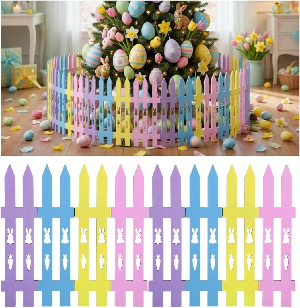 Chunful 16 Pcs Wooden Easter Bunny Garden Fence Garden Border Edging Decorative 15.7" H x 63" Landscape Border Edging Ornamental Fence for Home School Lawn Flower Beds