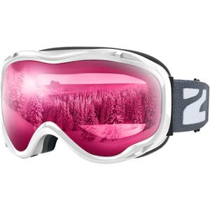 ZIONOR Lagopus B1 Ski Goggles OTG Anti fog Snow Goggles UV Protection Snowboard Goggles for Men Women Adult Youth (One Size, B8-vlt 39.4% White Frame Clear Rose Lens)