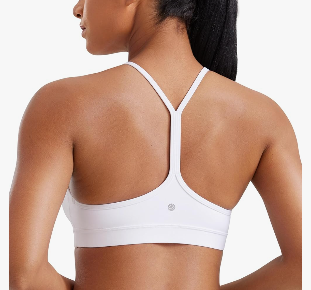 CRZ YOGA Butterluxe Womens Y Back Sports Bra - Padded Racerback Low Impact Spaghetti Thin Strap Workout Yoga Top, Medium