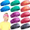 Jerify 12 Pieces Girls Sports Headbands Athletic Sweatbands Sport Hairbands Elastic Wicking Headband for Youth Kids Boys Girls Children Teenagers(Tie Dye)