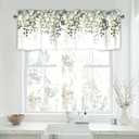 2 x Sage Green Eucalyptus Leaves Curtain Valance for Windows Watercolor Window Treatments 1 Panel Short Curtains for Kitchen Windows Bathroom Bedroom,42 x 12 Inch