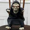 HugOutdoor Animated Halloween Decorations,Rocking Chair Witch Halloween Animatronics,Screaming Sound Glowing Red Eyes,Sound Activated,Scary Halloween Decor Outdoor Indoor (Witch Animatronics)