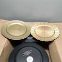 Tanlade 50 Set Light Gold Charger Plates Bulk with Napkin Rings Plastic 13" Plate Charger Fluted Edge Wedding Decoration for Table Wedding Party Event(Gear), Gear Style
