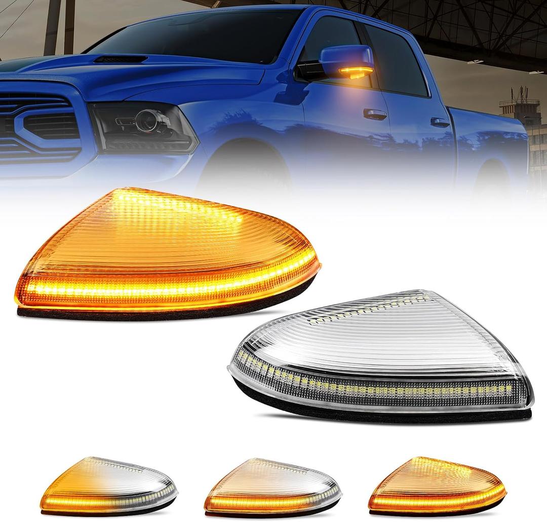 BORDAN LED Ram Side Mirror Turn Signal Puddle Light fit for Dodge Ram 1500 2009-2018, Plug and Play Front Mirror Side Marker Lamp for Ram 2500 3500 2010-2018 Bulb Lens, Pack of 2