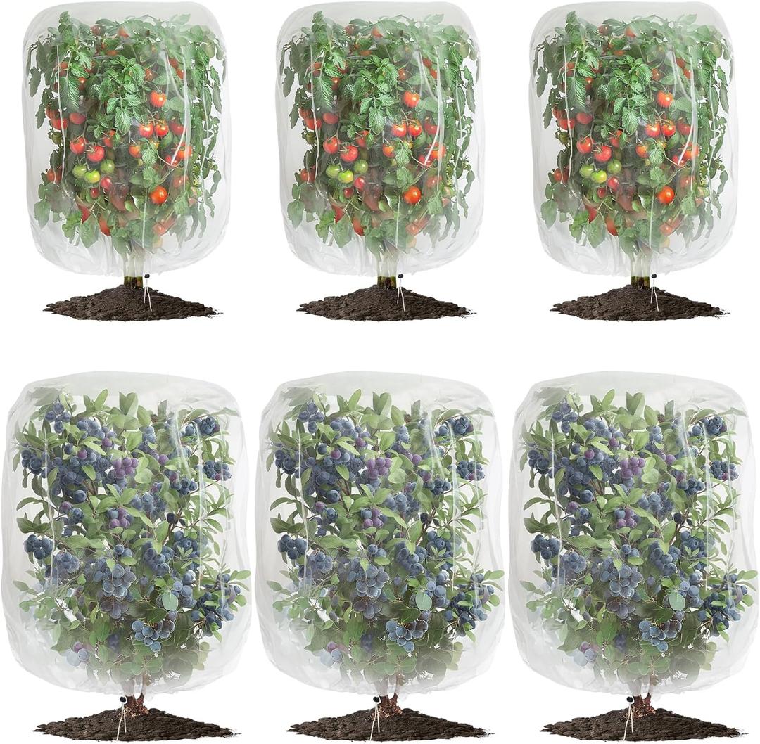 6 Pack Garden Netting for Plants Mesh Fruit Tree Blueberry Pest Barrier Bug Netting with Drawstring 2-Size Insect Bird Netting for Tomato Vegetable Net