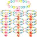 Huquary Happy Birthday Candy Bracelets Bulk Summer Candy Heart Bracelet Gift Plastic Beads Jewelry Love Heart Charm for Birthday Gift Exchange Party Favors