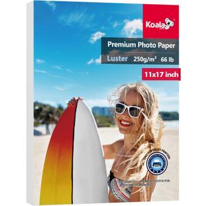 Koala Premium Photo Paper 11x17 In Luster Photo Printer Paper for Inkjet Printer Water-Resistant Soft Gloss 66lb 50 Sheets