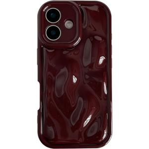 Caseative for iPhone 16 Case,Water Ripple Wave Meteorite Bubble Chrome Plating Soft Phone Case (Wine Red)