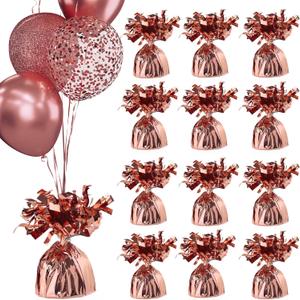 UNIQOOO 12Pcs Metallic Rose Gold Heavy Solid Balloon Weights Pack Holder, Table Centerpiece DIY Dcor For Christmas Thanksgiving Birthday Party Favors, Wedding Baby Shower, Large 5 OZ 140 G. 5.5 Inch