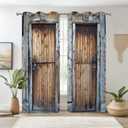 Renaiss Wood Barn Door Curtain Blackout, Rustic Cabin Print Blackout Bedroom Window Drapes, Western Farmhouse Window Curtains for Living Room, 96L x 53W Set of 2 Panels
