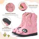 Rollda Baby Cowboy Boots Toddler Cowgirl Boots Infant Western Boots Round Toe (Pink)