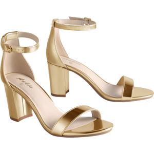Ankis Heels for Women Open Toe Ankle Strap Chunky Heel Sandals 2.75 Inch (8, Gold Pu)
