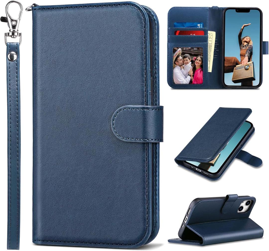 ULAK Compatible with iPhone Wallet 14 Case, Premium PU Leather Flip Cover with Card Holder Kickstand Feature Protective Phone Case Designed for iPhone 14 2022 6.1 Inch, Navy Blue